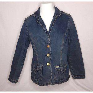 Levi Strauss Signature Fitted Jean Jacket Size XL Hip Length Dark Wash Womens